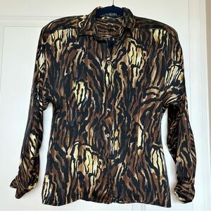 Vintage 1980s Escada 100% Silk Animal Print Button Down Blouse